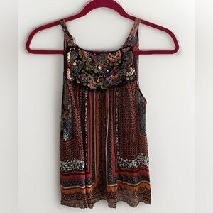 Bhanuni by Jyoti Tank Top Womens XS Multicolor Boho Embroidered Sequin Tie Back